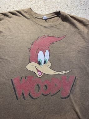 Vintage Woody Woodpecker Mens Adult Size XL Brown Faded Cartoon 90s Tee Shirt